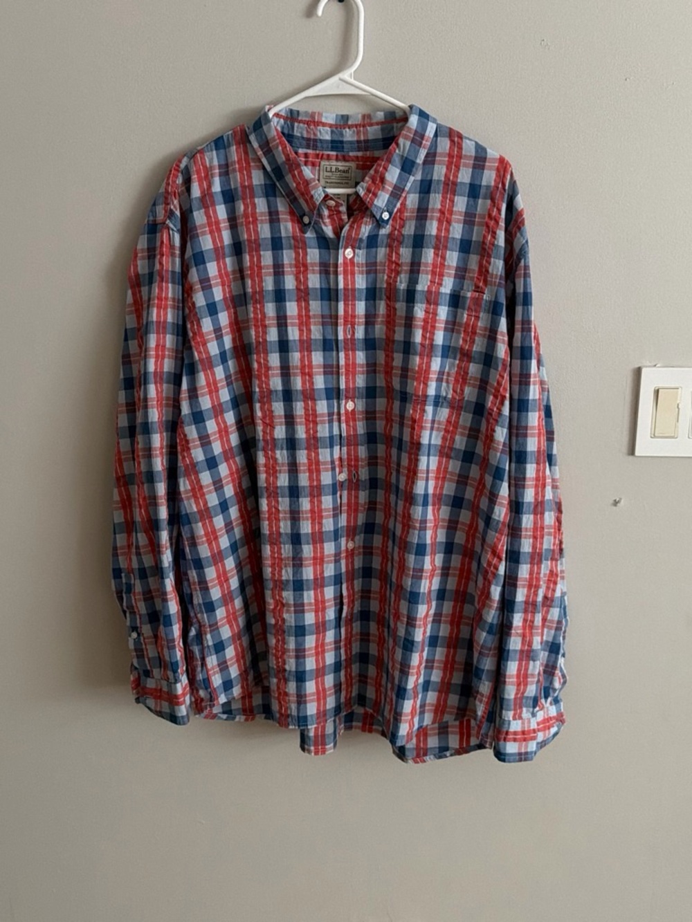 L.L. Bean Red, Blue & White Plaid Button-Down Shirt